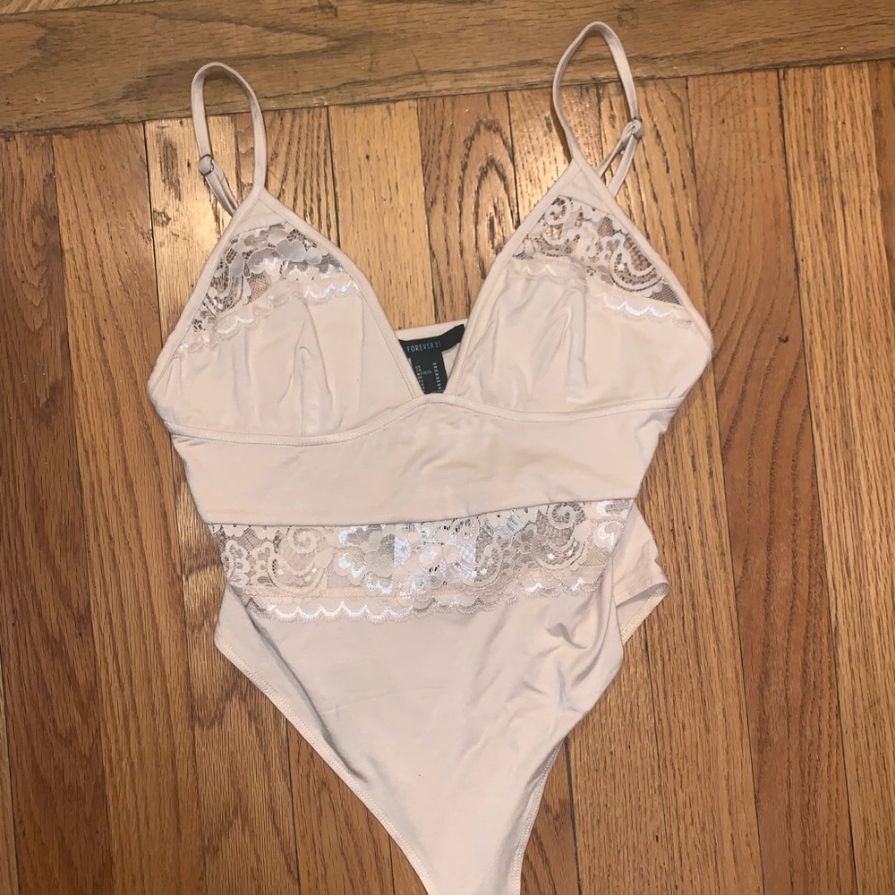 Forever 21 Pink Body Suit W/ Lace